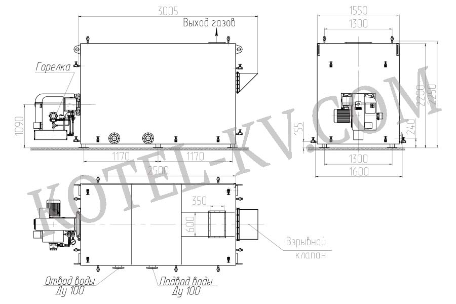 Котел КВа 1.1 МВт газовый. Схема