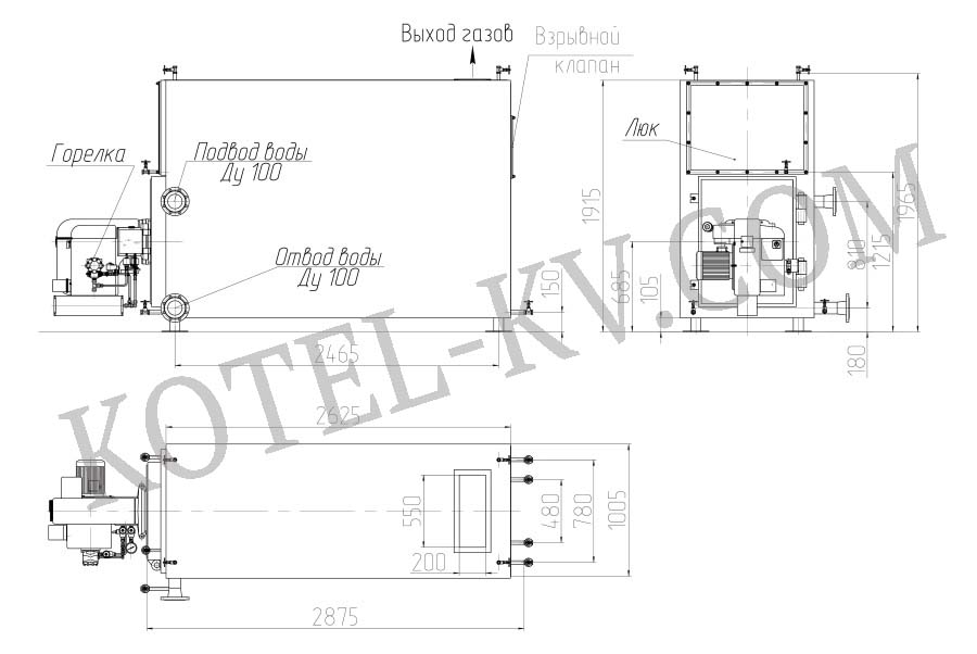 Котел КВа 800 кВт газовый. Схема