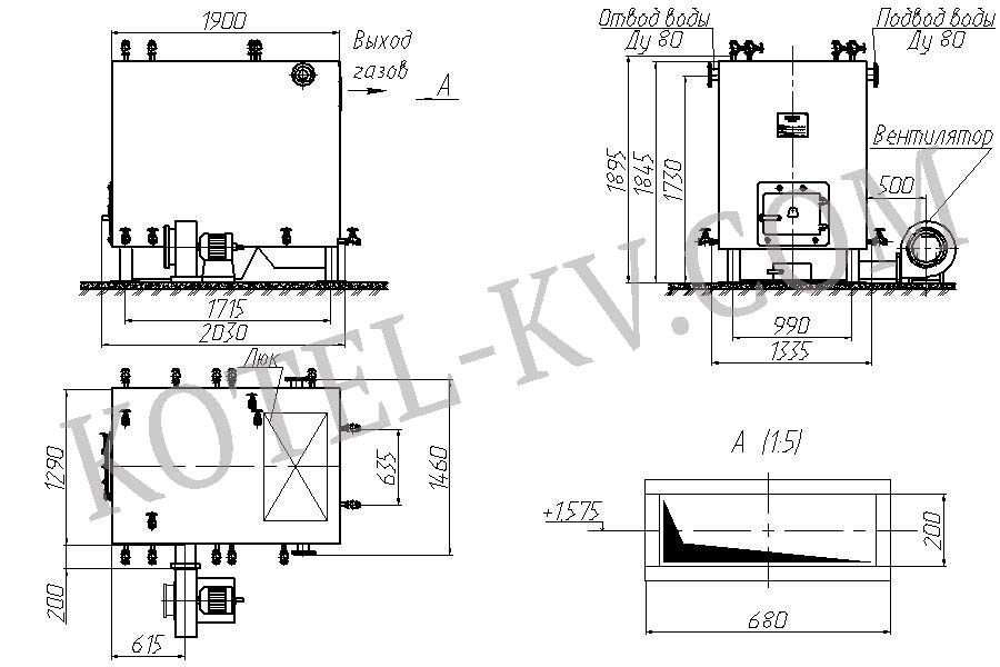 Чертеж котла 450 КВт на твердом топливе