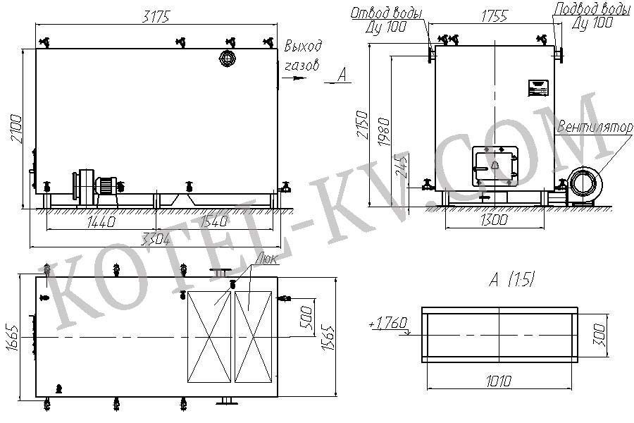 Котел 1.5 МВт угольный. Схема