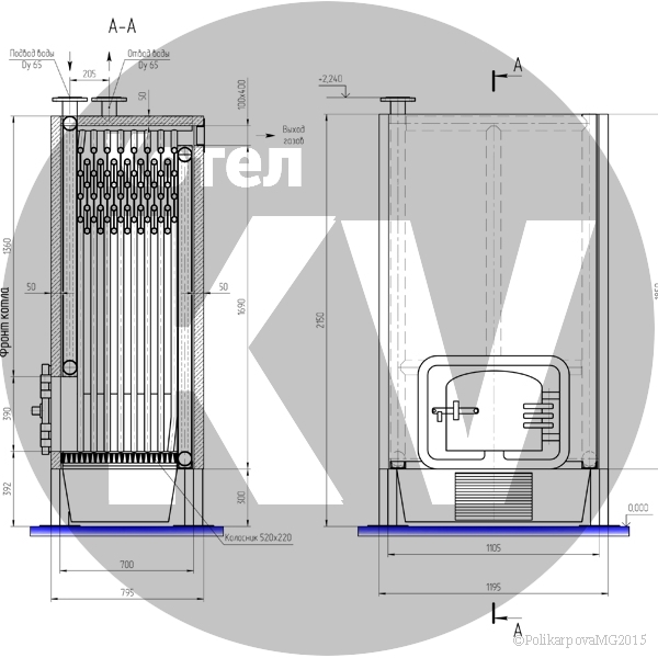 Чертеж котла 150 КВт угольного