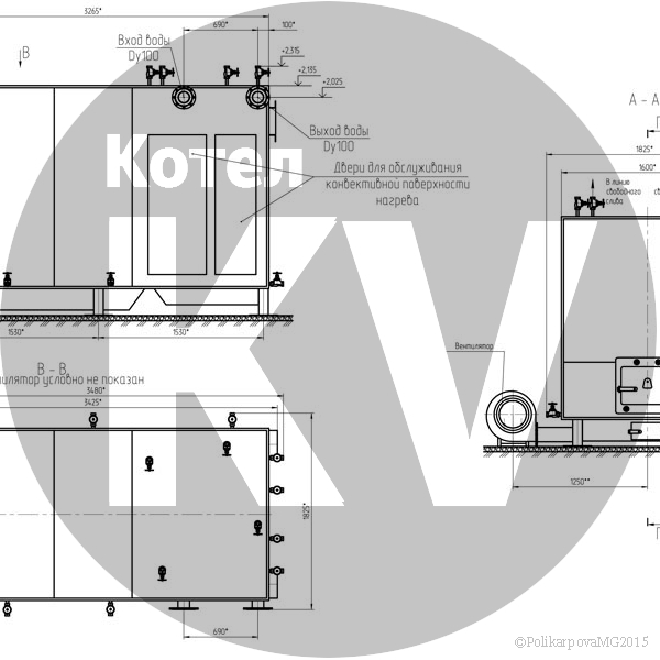 Чертеж котла КВм 1,6 с РПК