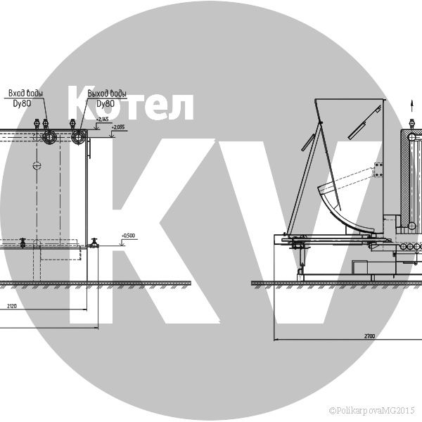 Чертеж котла 700 КВт с топкой ТШПМ
