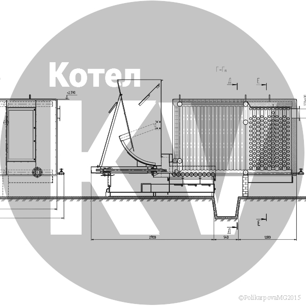 Чертеж котла 800 КВт с топкой ТШПМ