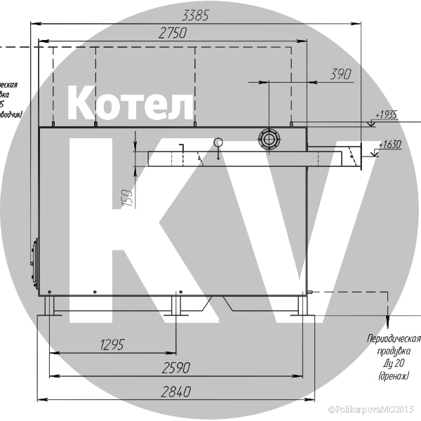 Чертеж котла 1,1 МВт твердотопливного без дымососа