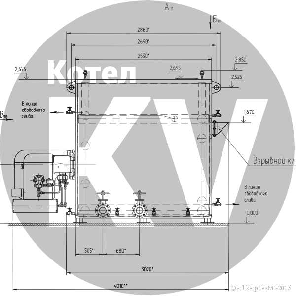 Чертеж котла 1,8 МВт Газового