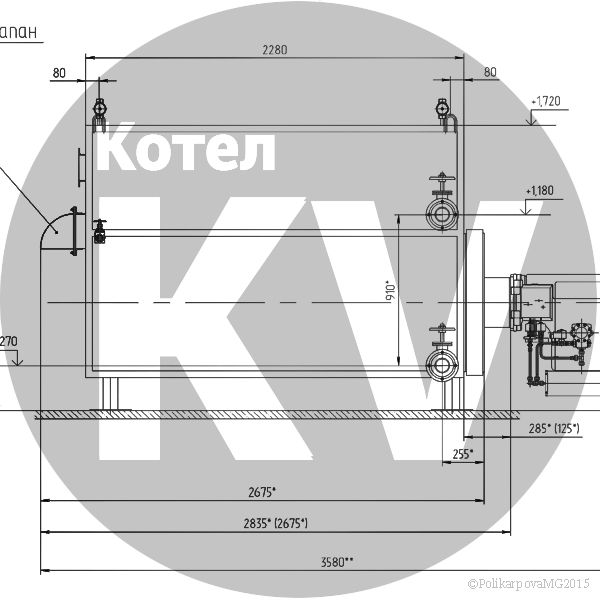 Чертеж котла 400 КВт Газового