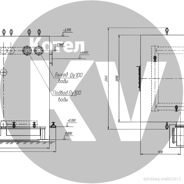Чертеж котла 600 КВт безнакипного твердотопливного ручного