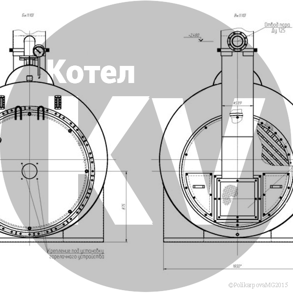 Чертеж котла КСП 1000 на мазуте фронт котла