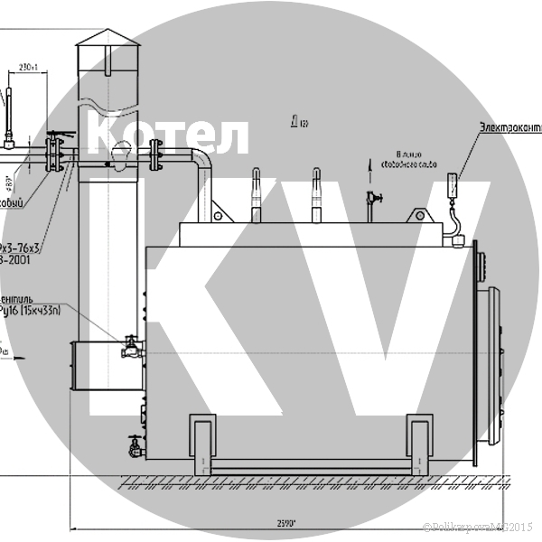 Чертеж паровой котел КВ 300 угольного вид сбоку
