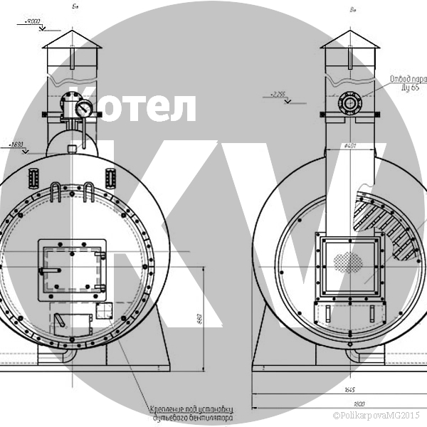 Чертеж парового котла КВ 500 угольного фронт котла