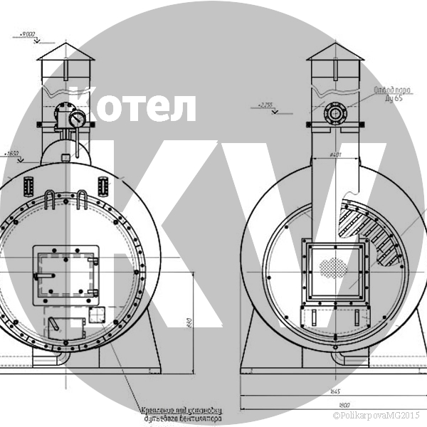Чертеж парового котла КВ 700 угольного фронт котла