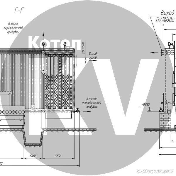 Чертеж котла КВм 1,3 ТШПМ угольного