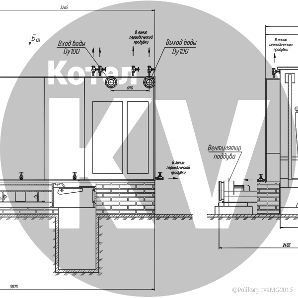 Чертеж котла КВм 1,5 ТШПМ угольного