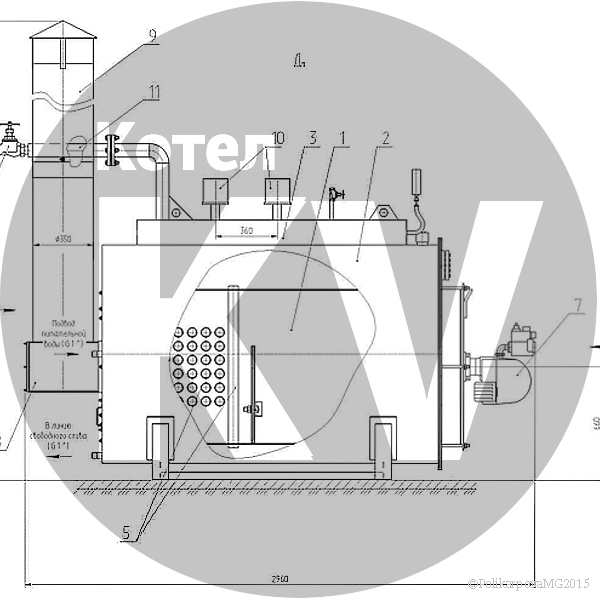 Чертеж парогенератора 300 кг газового вид сбоку