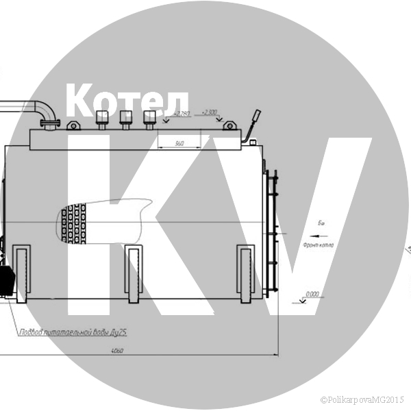 Чертеж парового котла 1000 кг дизельного вид сбоку