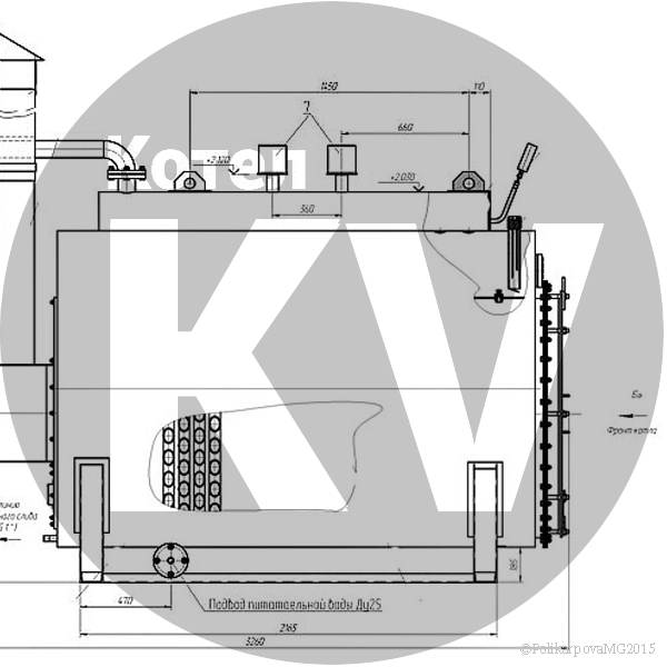 Чертеж парового котла 500 кг дизельного вид сбоку