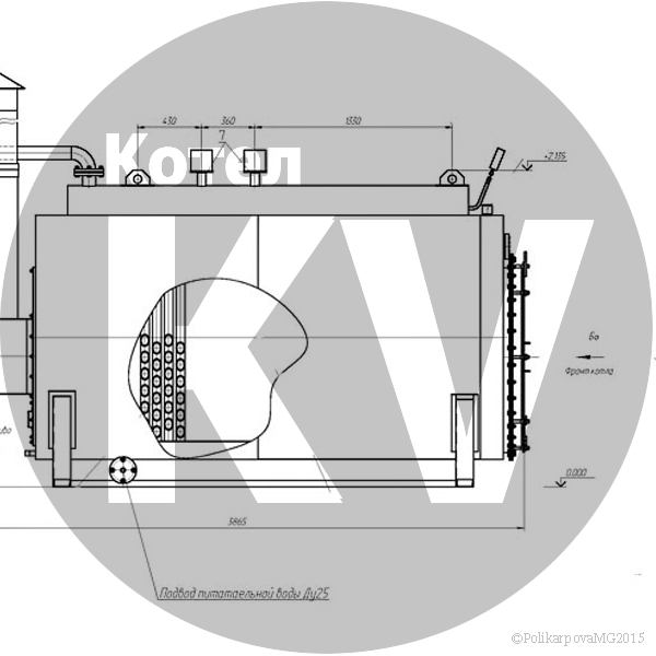 Чертеж парового котла 700 кг дизельного вид сбоку